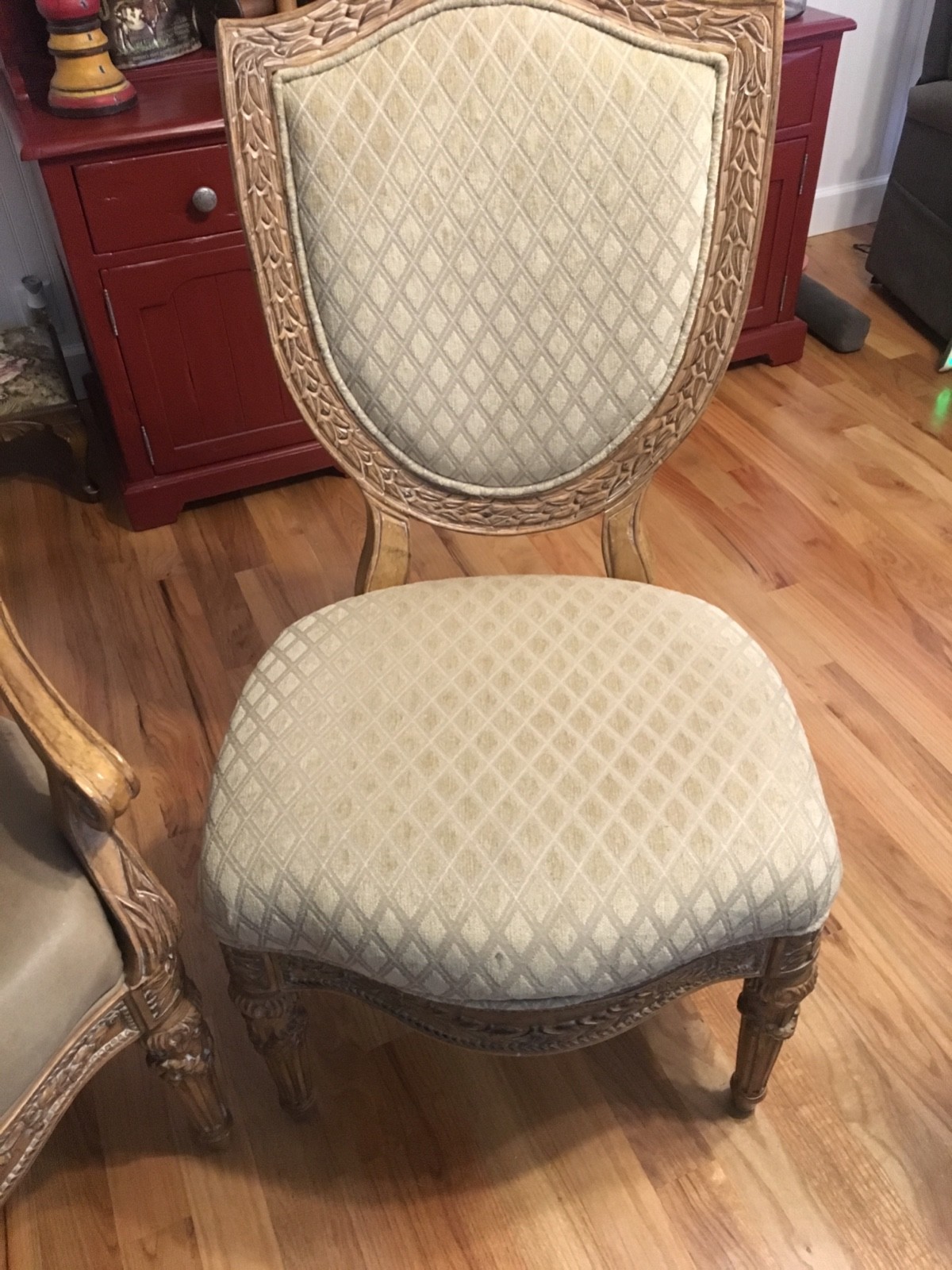 carved table With glass top and 8 chairs with mirror and buffet in nice condtion