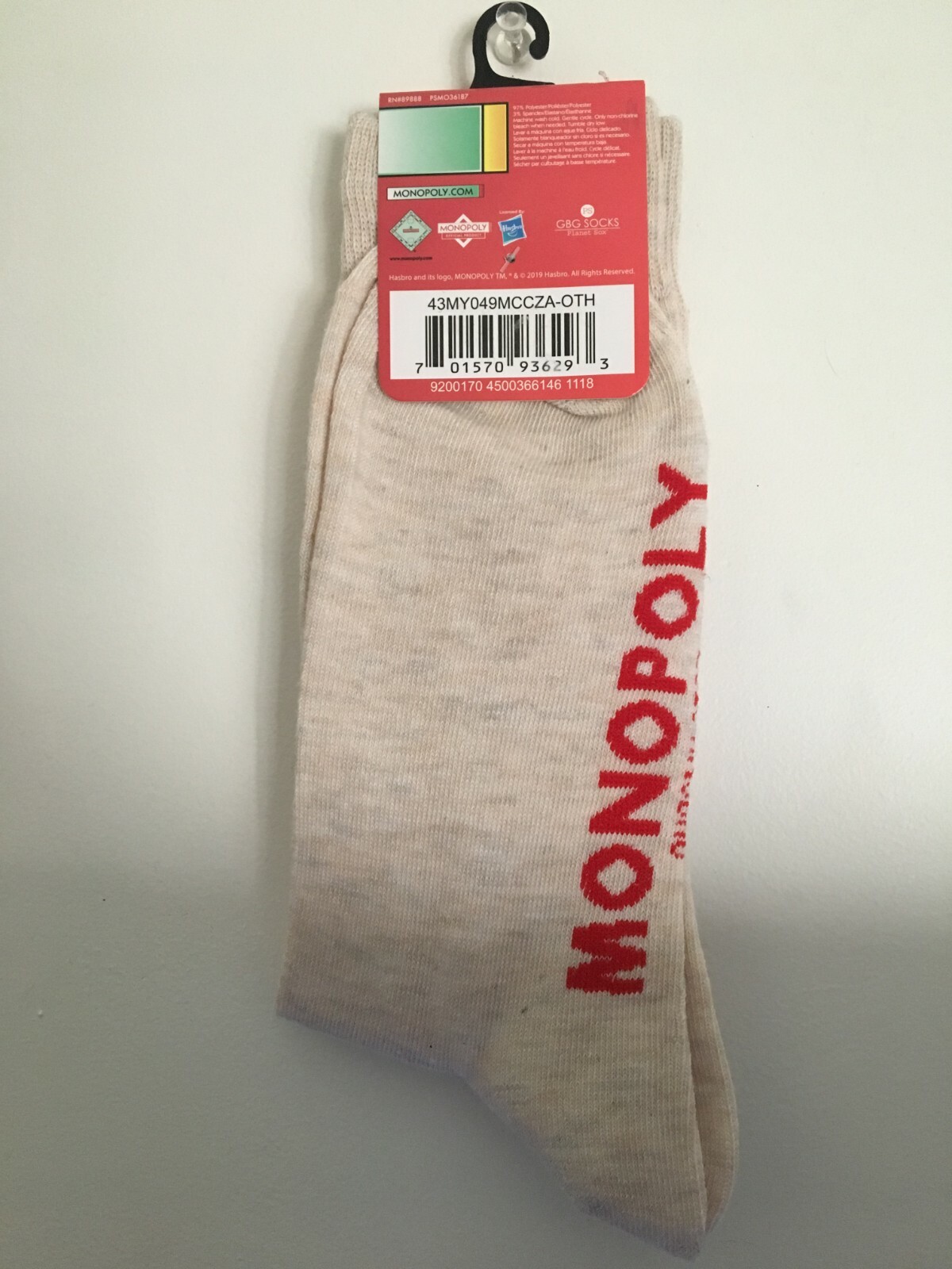 Men's Crew Socks Monopoly Free Parking Hasbro New Beige Novelty Fashion