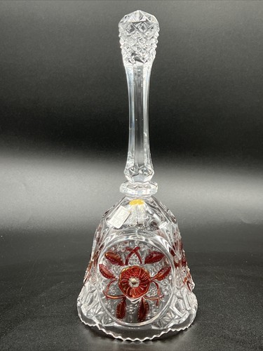 Vintage CRYSTAL BELL 30% PbO CRYSTAL with ruby red flowers. 