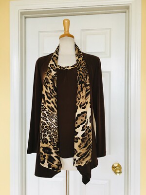 SUSAN GRAVER twin set top size XXS brown leopard print