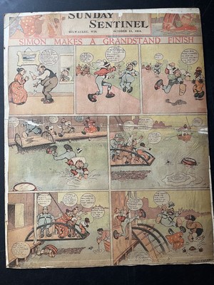 Two Sunday comic Strips 1903 Simon Helps The Schoolmaster & Billy Bounce 18 x15 