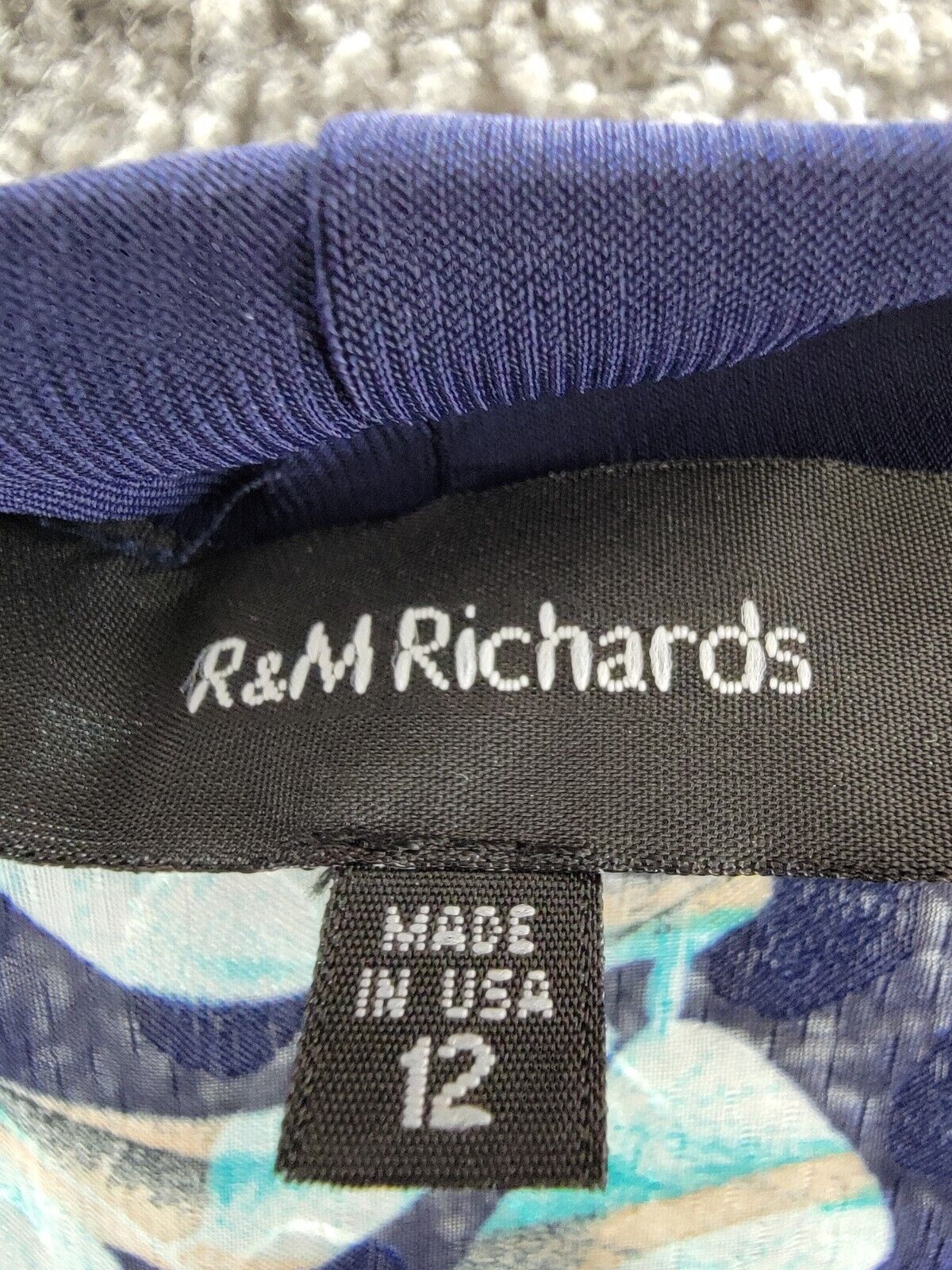 R & M Richards Floral Jacquard Jacket Womens 12 Blue Multi Open Front 3/4 Sleeve - Picture 9 of 16