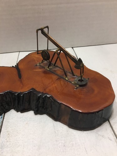 Handmade Cypress Wood Desk Pen Holder W/Oil Well - Oilfield Decor