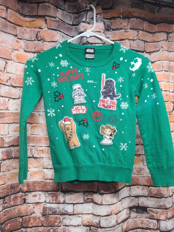 Star Wars Christmas Holiday Sweater Youth Kids Size M Death Vader Chewy Leia 