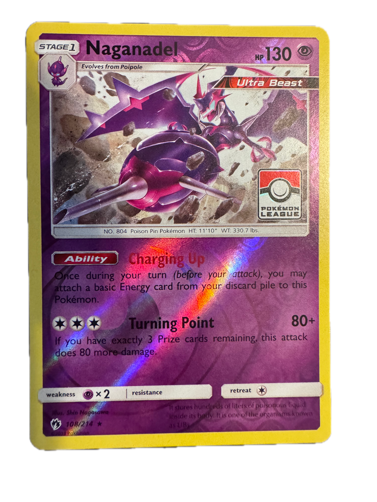 Naganadel 108/214 Stamped Pokemon League Promo Reverse Holo Foil Super  Shiny | eBay