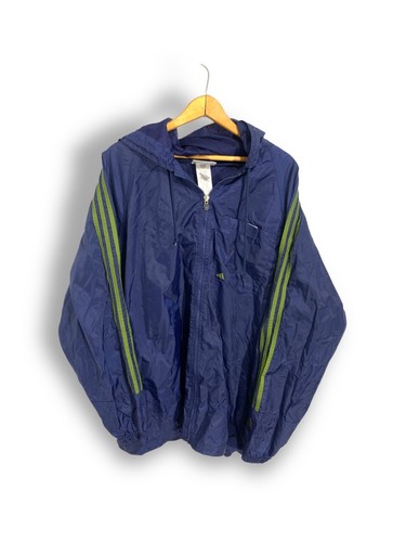緑のジップアップジャケット ネイビー襟　80s 70s Adidas Vintage 90s Adidas Green Navy Blue Full ZIP Big Logo