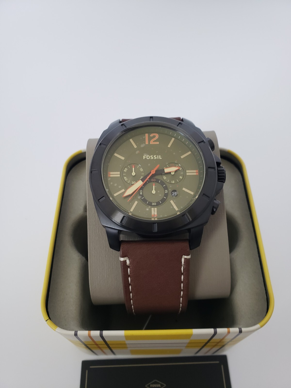 FOSSIL Privateer Men Chronograph Watch Olive Dial Brown
