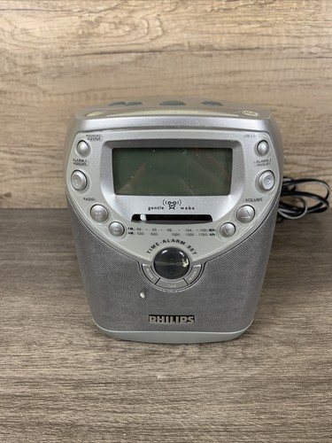 Philips Magnavox AJ3950/17 Dual Alarm Clock CD Player Radio Metallic Silver/Gray