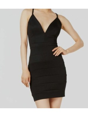 Женское черное короткое платье XXS с глубоким V-образным вырезом на бретельках-спагетти с ИЗУМРУДНЫМ пломбиром XXS