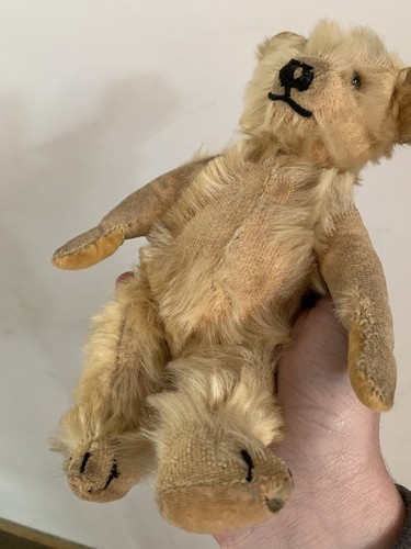 EARLY Antique Mohair JOINTED TEDDY BEAR WITH GLASS EYES