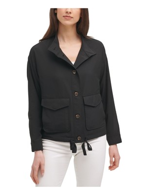 

CALVIN KLEIN Женский черный пуховик с воротником-стойкой и кулиской по краю на пуговицах, M1DCH115