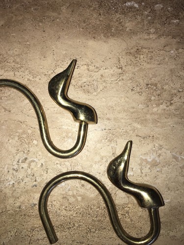 Vintage 4 Brass Duck Geese Head Neck Curtain Hooks