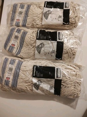 Lot Of 3 Commercial Cotton Mop Head 24 Oz Looped E13800WH00 By Rubbermaid Floors
