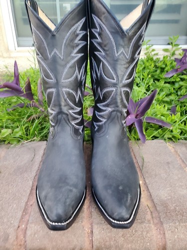 Mens Cowboy Western Boots Black Rought Out Genuine Leather Size #8.5 D
