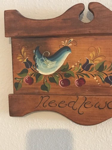 Vintage Hand Painted Tole Painting Wood Needlework Header Signed Dated 1976