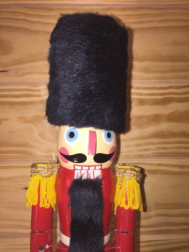NUTCRACKER Wooden Soldier 18” Christmas Holiday Decorative Tall Black Furry Hat