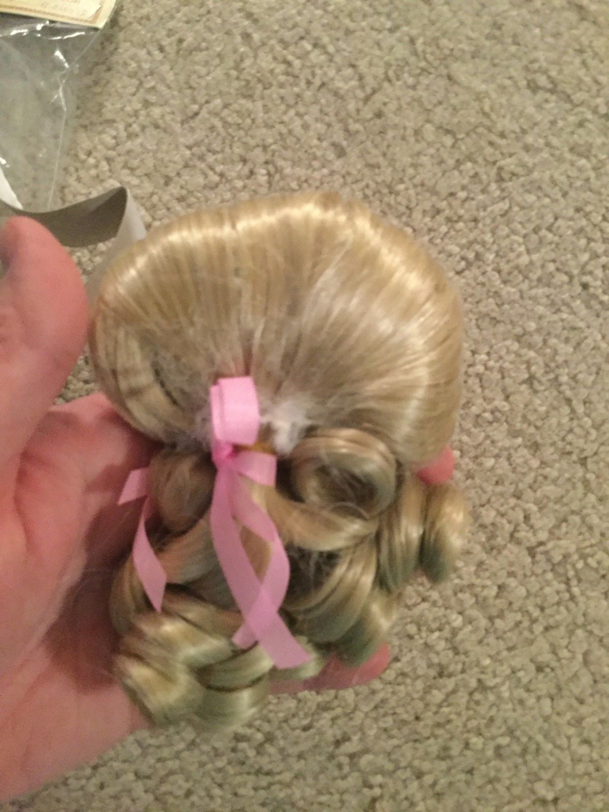 Doll Wig Size 9 Lt. Blonde Style 71BS Pigtail Ringlets Ribbon NIP Tallina's