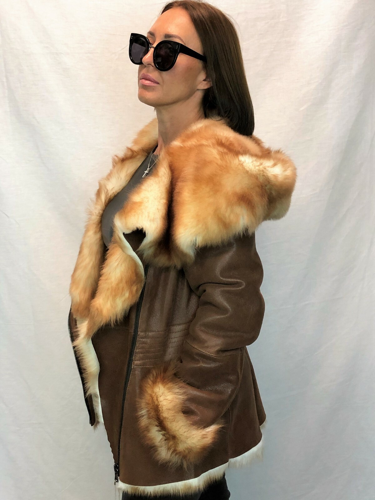 Pre-owned Victoria Real 100% Sheepskin Shearling Leather Toscana Long Hair Jacket Coat Hood Xs-7xl In Brown