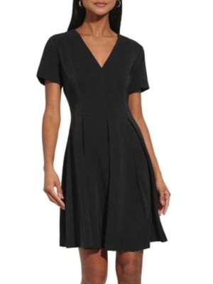 TOMMY HILFIGER Womens Black Short Sleeve Above The Knee Fit + Flare Dress 10
