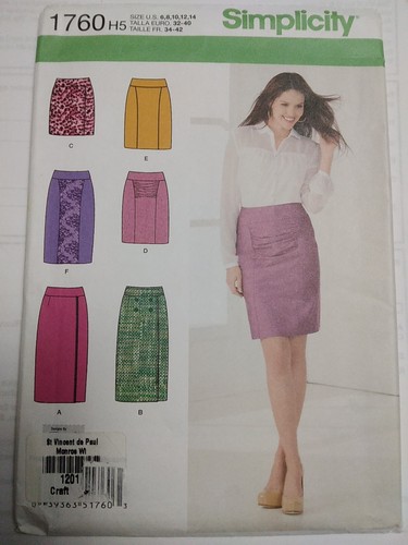 Skirt Mini Pencil Straight Slim 6 8 10 12 14 Simplicity 1760 Sewing Pattern UC