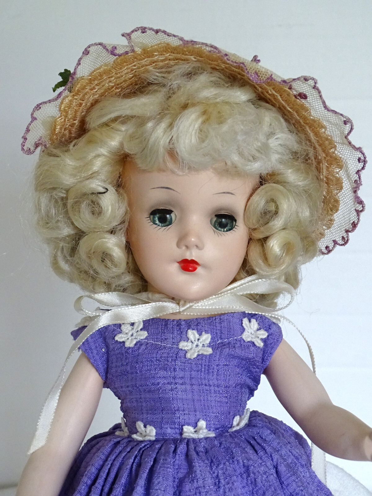 Vintage Early 1950's Mary Hoyer 14" w/Platinum Blonde Mohair Wig & Tagged Dress