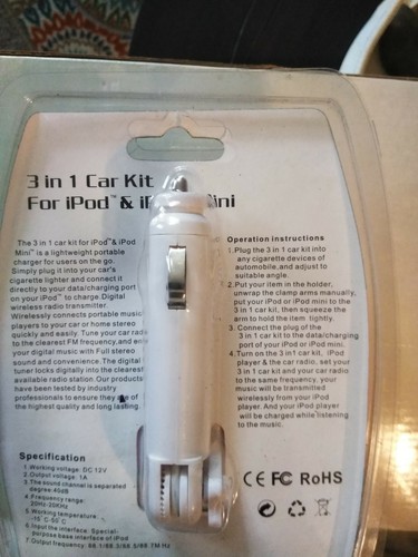 3 In 1 Car Kit For iPod & iPod  Mini with Stereo FM Transmitter, charger, holder