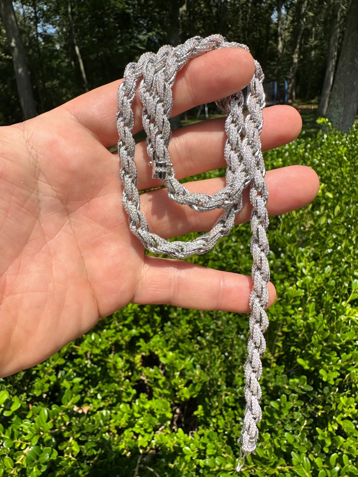 Pre-owned Harlembling Moissanite Iced 7.5mm Rope Chain Necklace Real 925 Silver Men's Hip Hop 16-28" In White/colorless