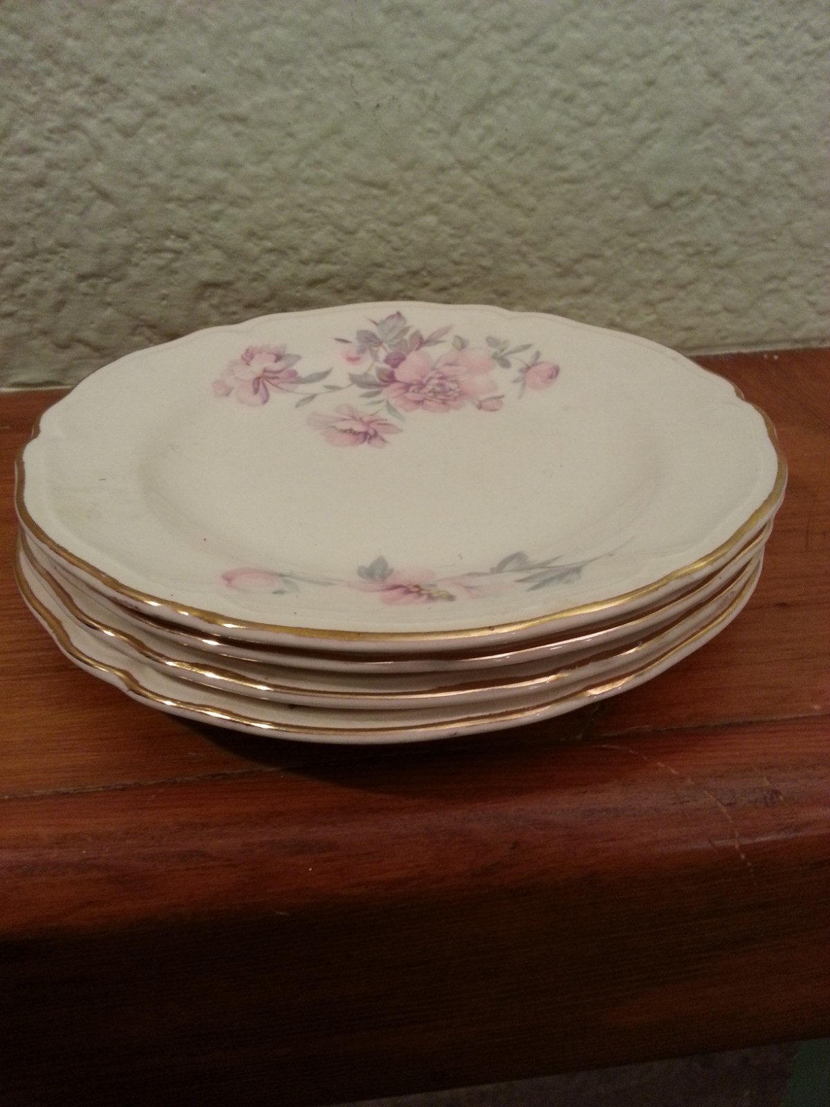4 Vintage Edwin Knowles China Co. Bread & Butter Plates, Pink Floral