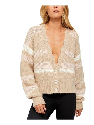 

Женский бежевый свитер с открытым передом и длинными рукавами FREE PEOPLE