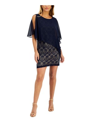 CONNECTED APPAREL Womens Navy Cape Overlay Sleeveless Above The Knee Dress 8