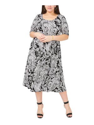 

Женское черное платье макси с короткими рукавами MSK без подкладки, расклешенное платье плюс, Черный