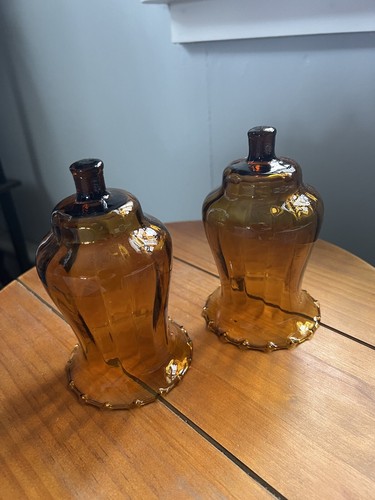 HOMCO Amber Ruffled Fluted Tall Glass Peg Votive Cup Candle Holder Sconce Set 2