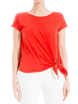 Женская футболка MAXMARA с оранжевым галстуком и круглым вырезом горловины и коротким рукавом L