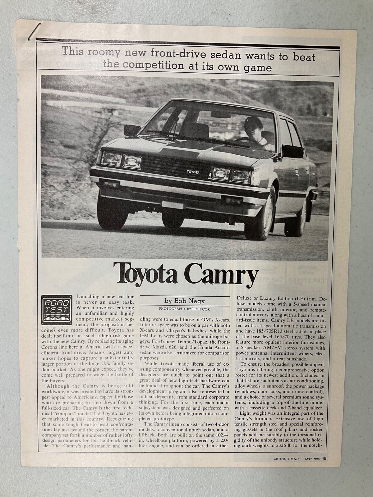 TOYOTA CAMRY 1983~1988 海外版 ToyotaArt 58 Article Road Test 1983 Toyota Camry LE May 1983
