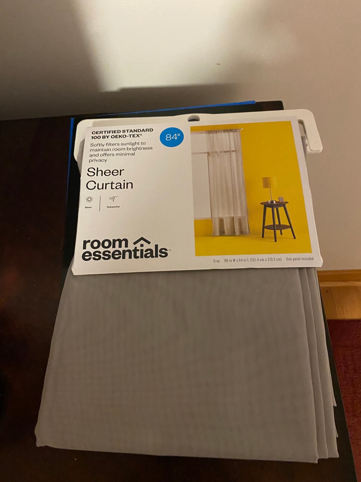 BRAND NEW ROOM ESSENTIALS SINGLE PANEL 84 INCH SHEER CURTAIN GRAY 60W X 84L