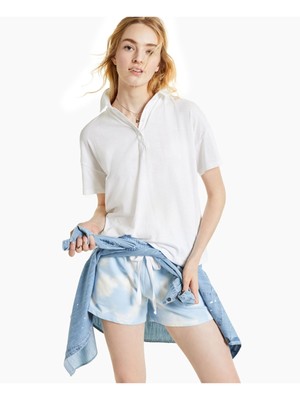 Женский белый топ с воротником и короткими рукавами STYLE & COMPANY L