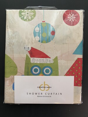 Christmas Shower Curtain Owls,Christmas Trees, by CREATIVE BATH NEW