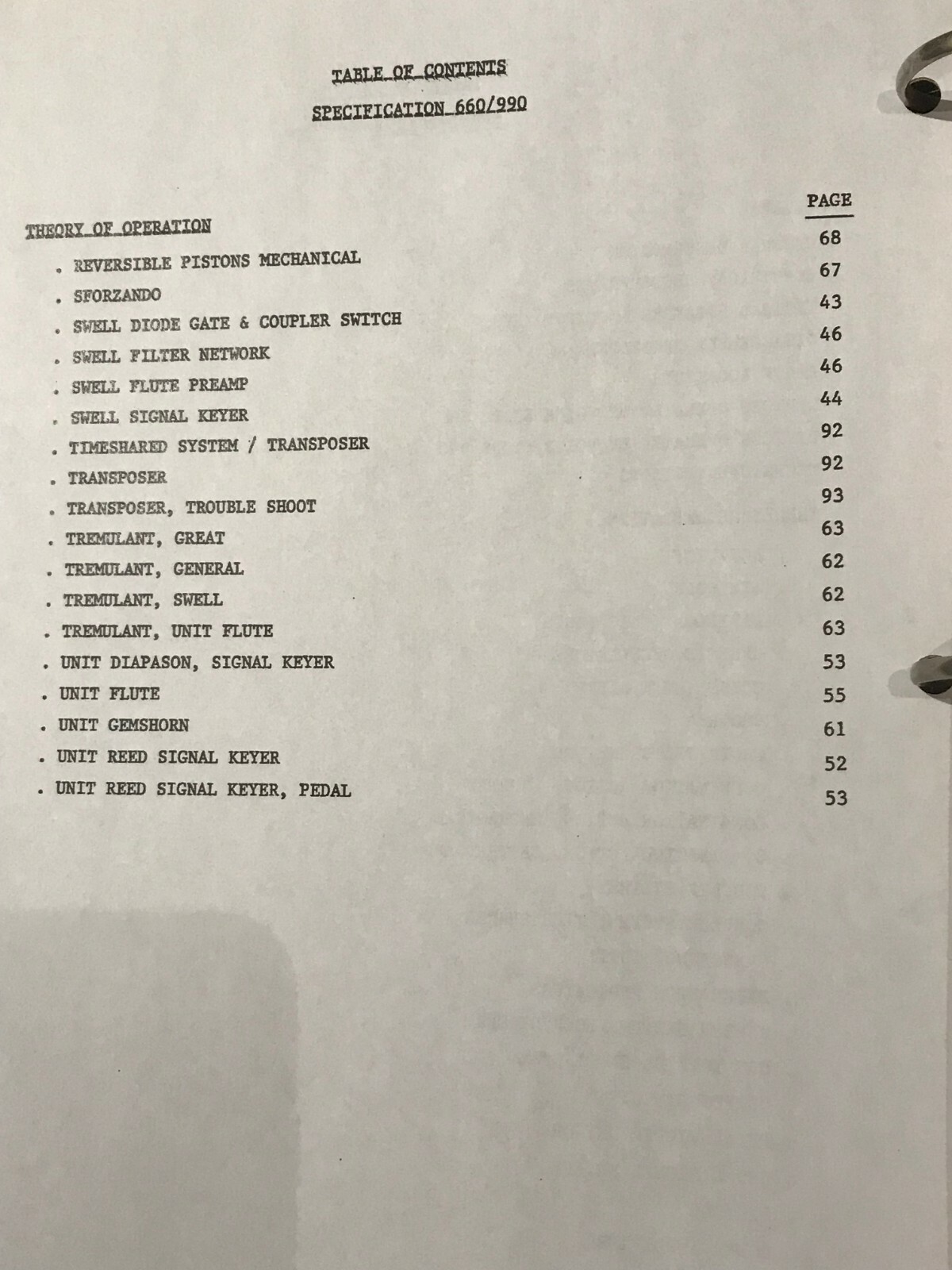 RODGERS Organ Specification 660-990 Technical Manual