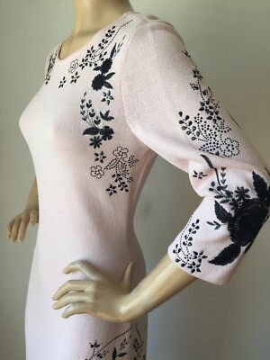 Pre-owned St John Knt St John Knit Evening Dress Sz 4 Porcelain Pink & Black Santana Wool Rayon