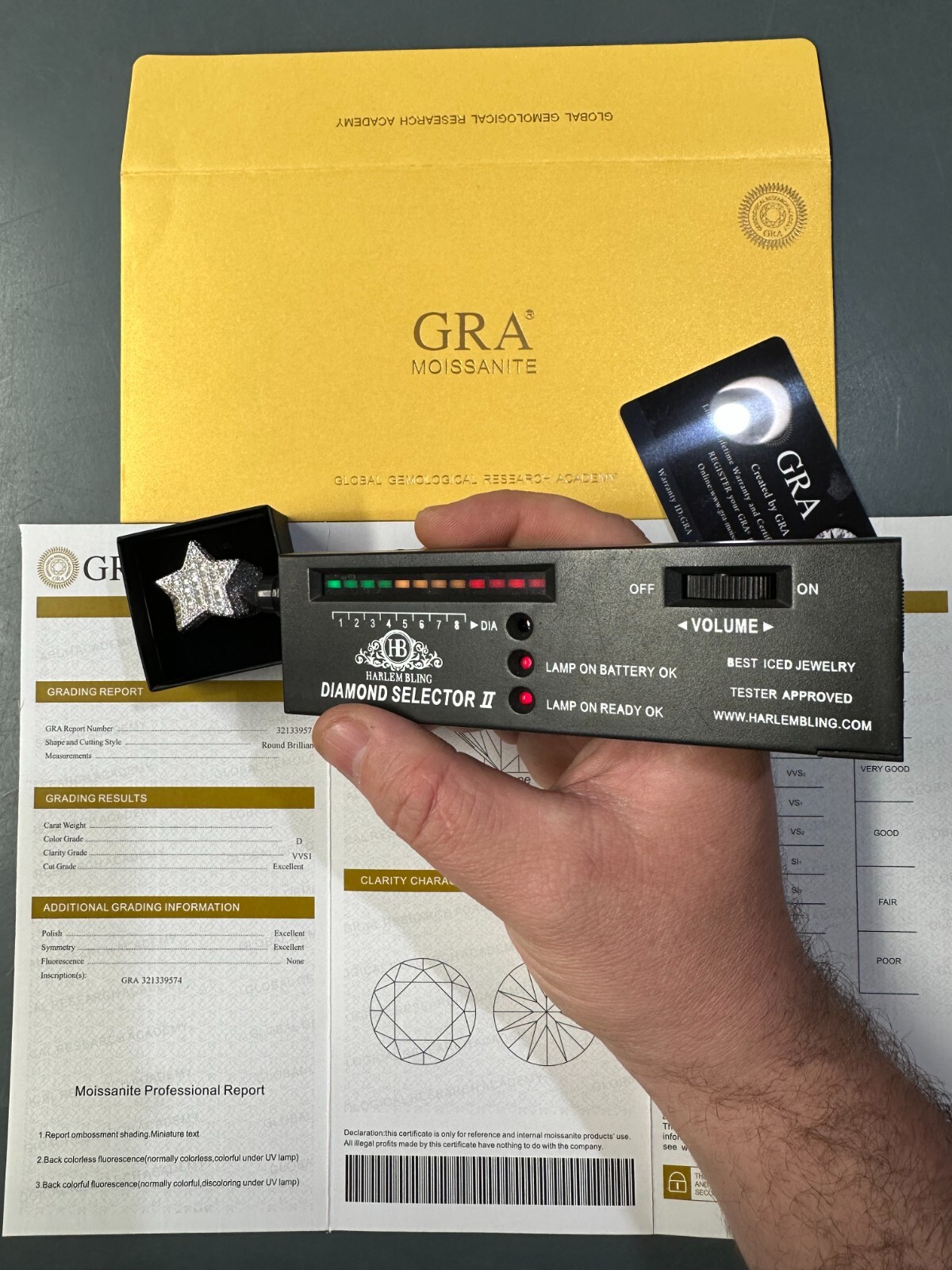 Pre-owned Silver Moissanite Real 925  Iced Baguette Star Ring Moissanite Pass Diamond Test