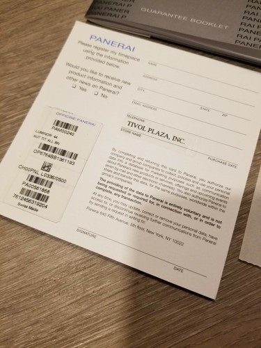 Officine Panerai International Guarantee COSC Certification Warranty Card Tags