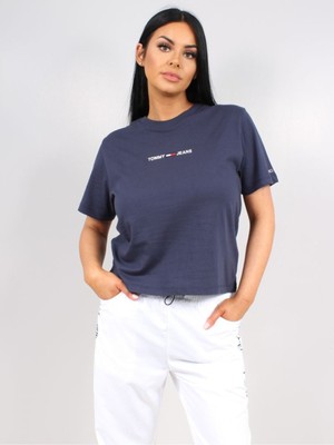 

TOMMY HILFIGER Женская темно-синяя футболка из хлопковой смеси с короткими рукавами и логотипом Plus, Navy