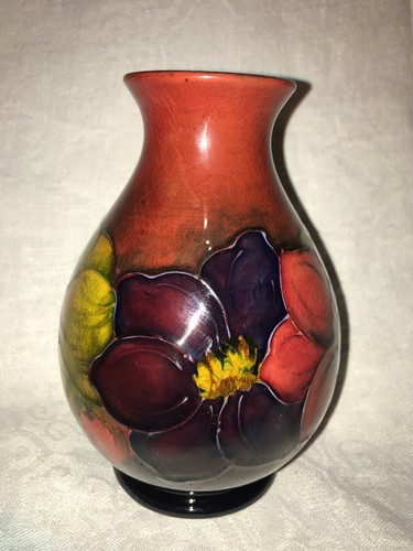 William Moorcroft Clematis Vase Red Flambé England Vintage Signed