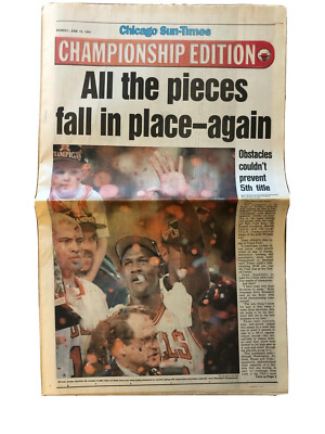 Vintage Chicago Sun Times Newspaper Bulls 5-Time Champs 6/16/1997 Michael Jordan