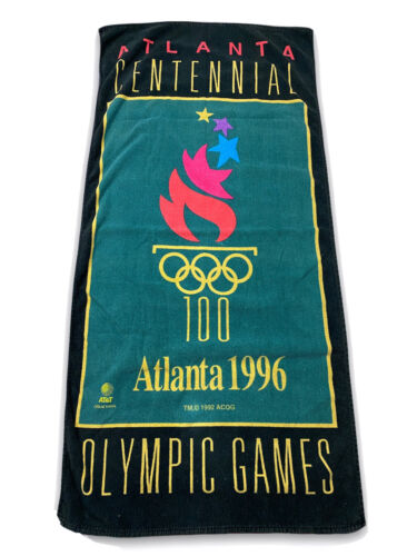 Vintage 90s Atlanta 1996 Olympic Games Green Towel Cannon Mill...