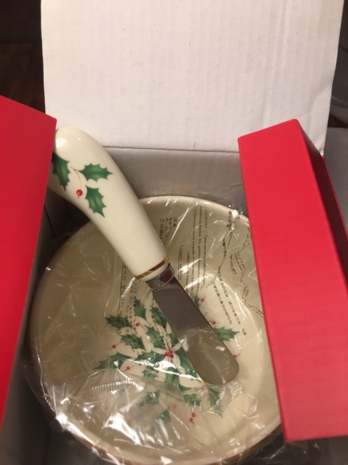 Lenox Holiday Dip Bowl And Spreader -  New In Box Christmas Holly and Berries