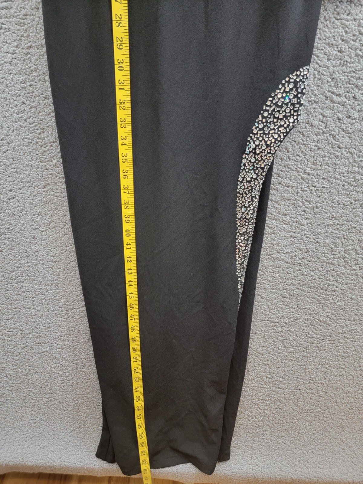 Nightway Rhinestone-Trim Strappy-Back Gown Women 10 Black Straight Neck Back Zip - Picture 7 of 15