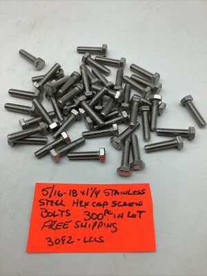 Stainless Steel hex Bolt 5/16-18 X 1  1/4  (300 Pc In Lot) 18-8 ,3092-LCLS