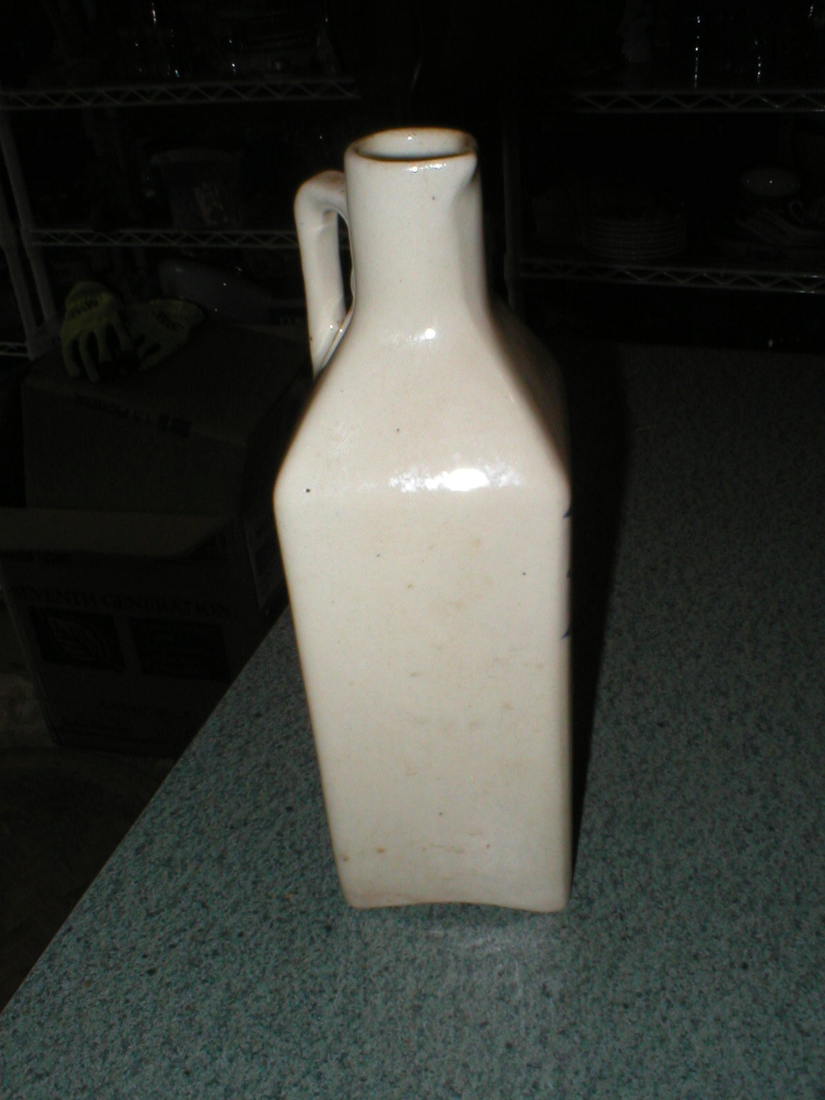 Vintage Ceramic OEL (Oil) Kitchen Bottle Blue's & Green On Off White 8 3/8