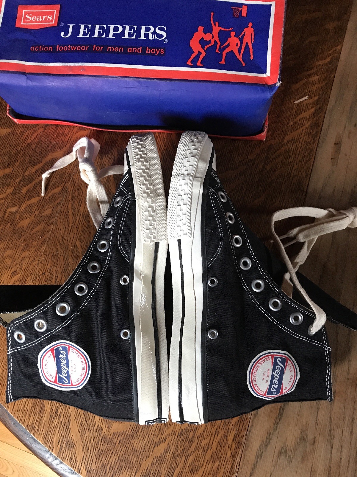 Sears Jeepers converse black label Vintage Basketball Antique Shoes High top NIB